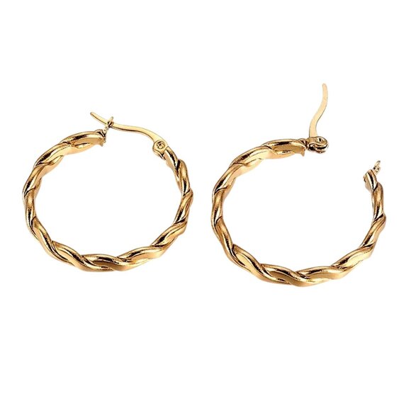 1 1/8 Inch 31mm Hoop Gold Tone Pierced Post Earrings - Picture 4 of 5